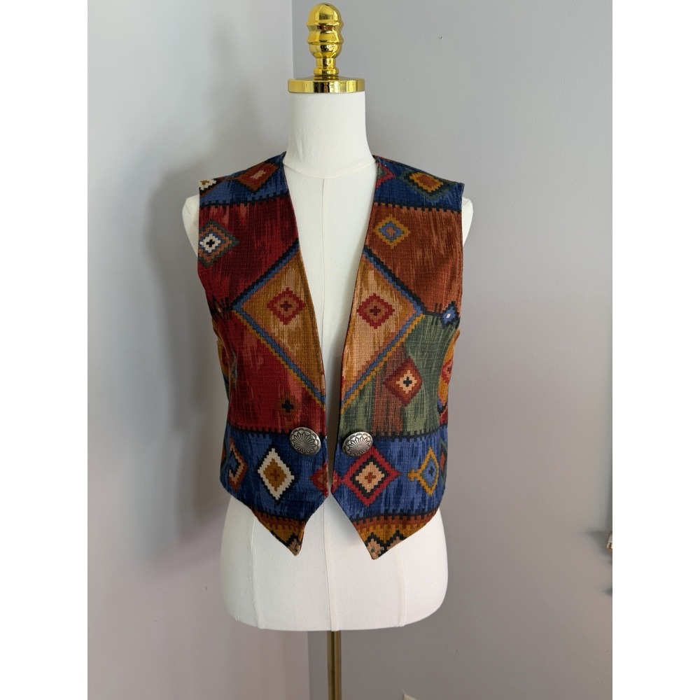 Vintage‎ Wraps Western Rodeo Women's Vest Multicolor S Aztec Pattern